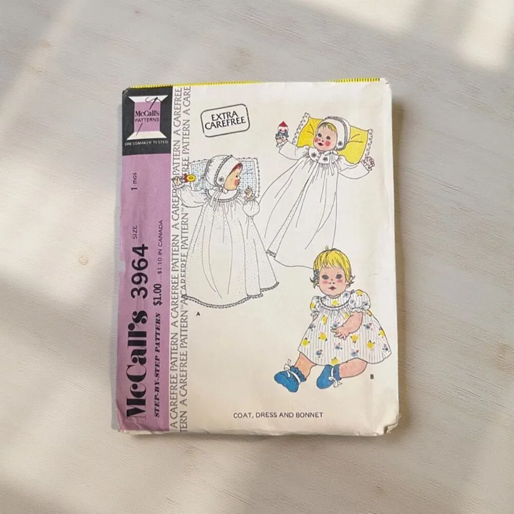 McCall's 3964 Baby, Infant's Coat, Dress and Bonnet Pattern Newborn Vintage B12